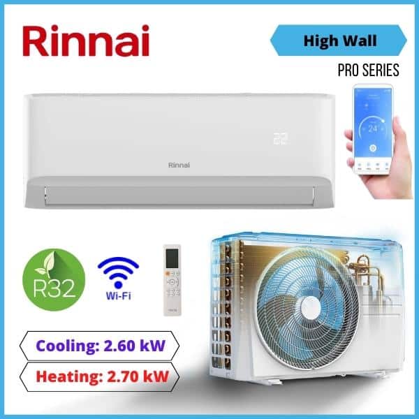 Rinnai 2.6Kw Pro Series High Wall Heat Pump Reverse Cycle Systems Hsnrp26 Nz Depot