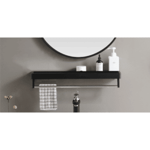 Bathroom Metal Wall Mirror Shelf Black Framed Rectangle 800mm, Bathroom accessories - NZ DEPOT