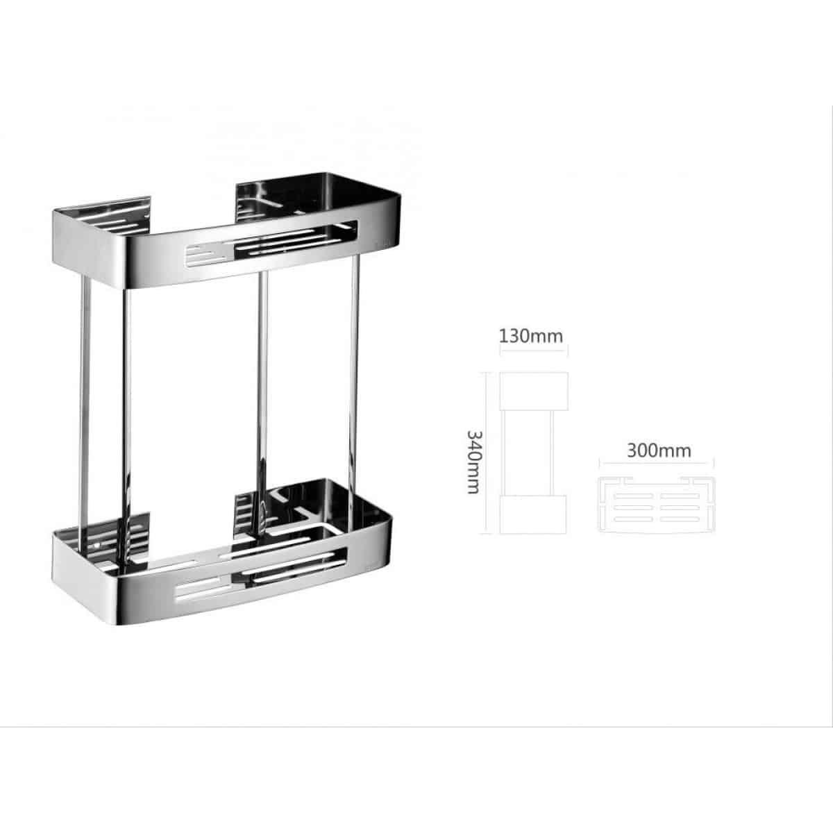 Bathroom Rectangle Double Shelf Basket - 304 Stainless Steel, Bathroom Accessories - Nz Depot