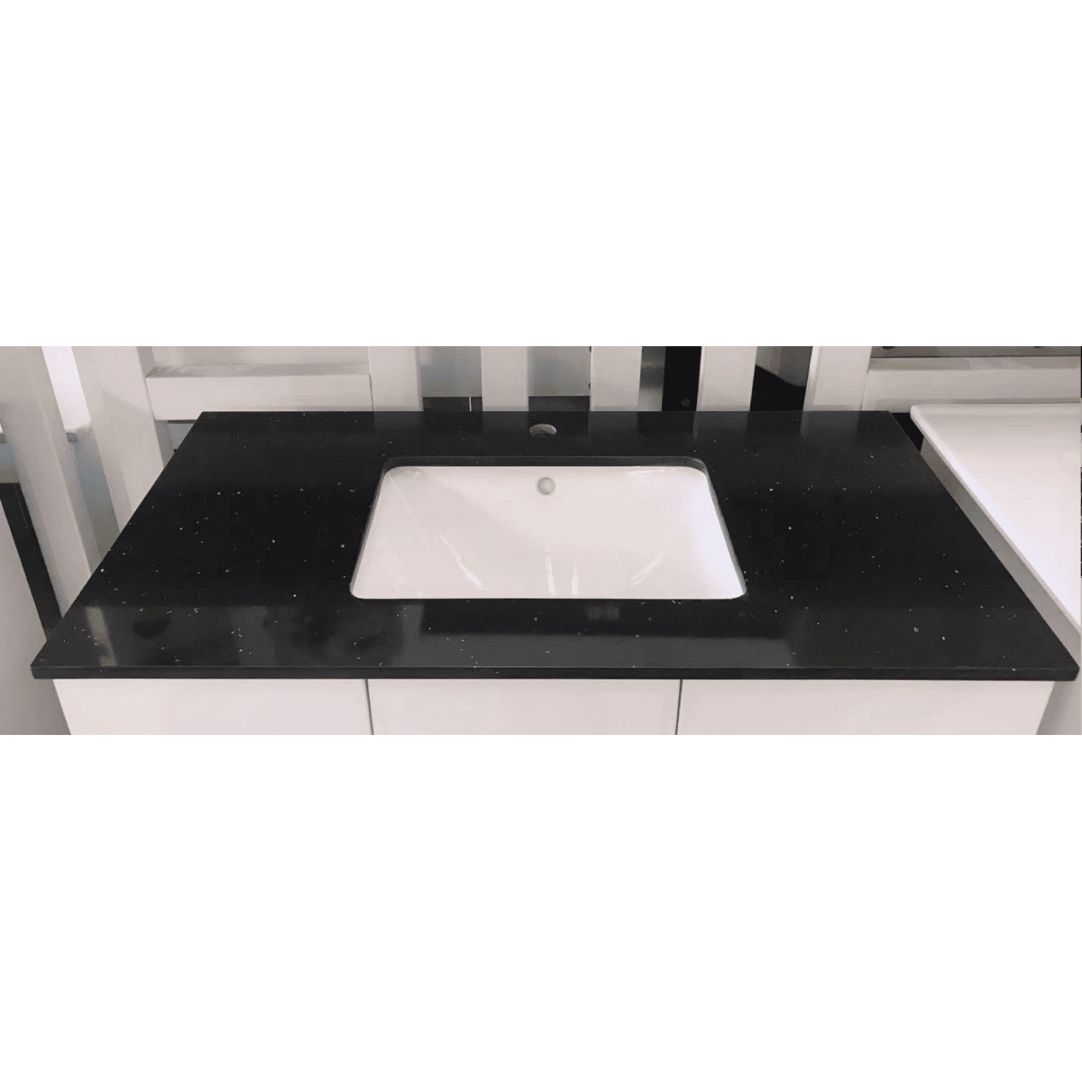 Engineered Quartz Vanity Top - Sparkling Black 1200Mm, Counter Top Basin - Nz Depot