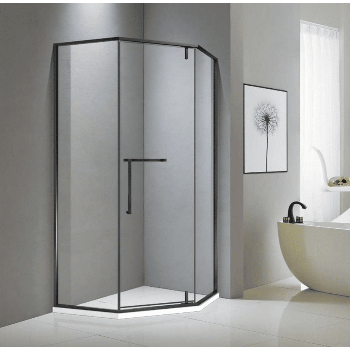 Shower Glass - Bay Series 2 Sides (900X900X1900Mm) - Matt Black, Angle Shower - Nz Depot