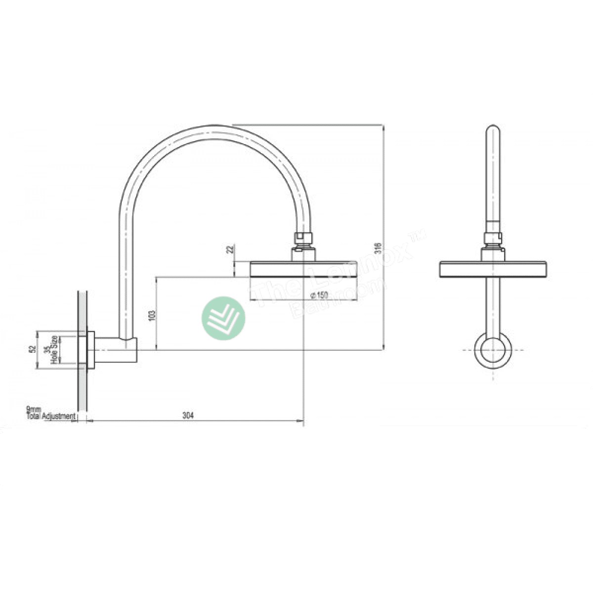 Shower Rose Wall Mount Gooseneck Arm Round L9051 L9051 Shower Slide Rose NZ DEPOT 2