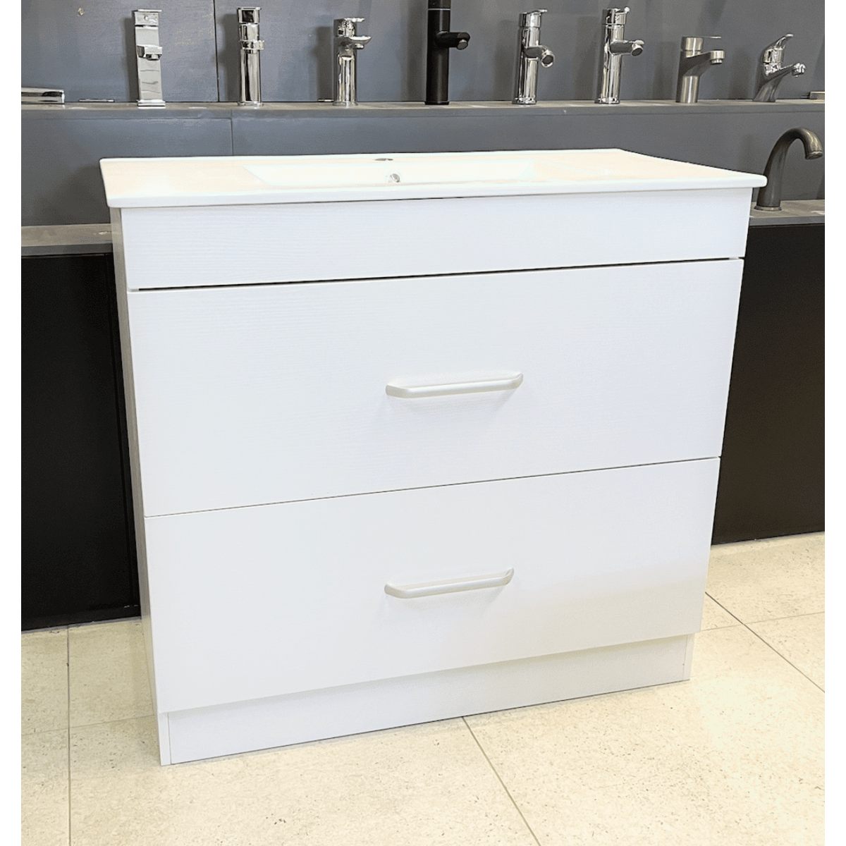 Vanity - Etham Series 900Mm - White, Freestanding - Square Basin - Nz Depot