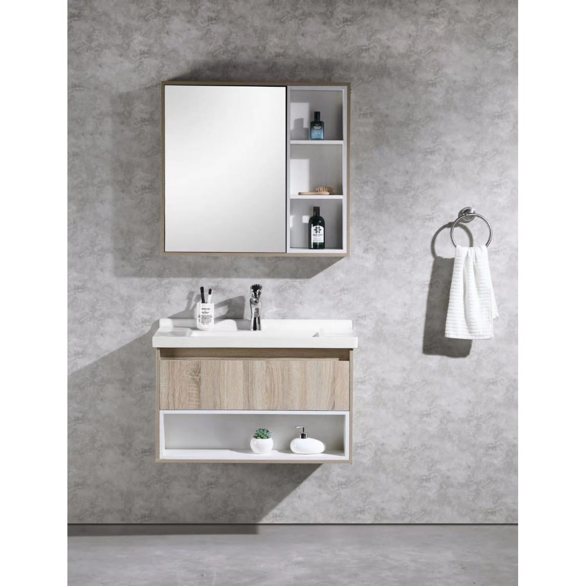 Vanity - Poli Series 900 Wood Grain And White - 100% Water Proof, Wall Hung - Nz Depot