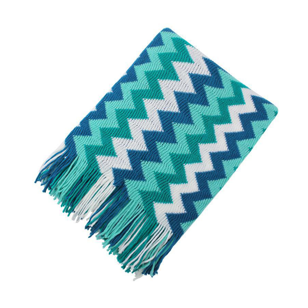 Soga 170Cm Blue Zigzag Striped Throw Blanket Acrylic Wave Knitted Fringed Woven Cover Couch Bed Sofa Home Decor, Home, Bed Linen, Throws And Blankets, Blankets, ,  - Nz Depot 9