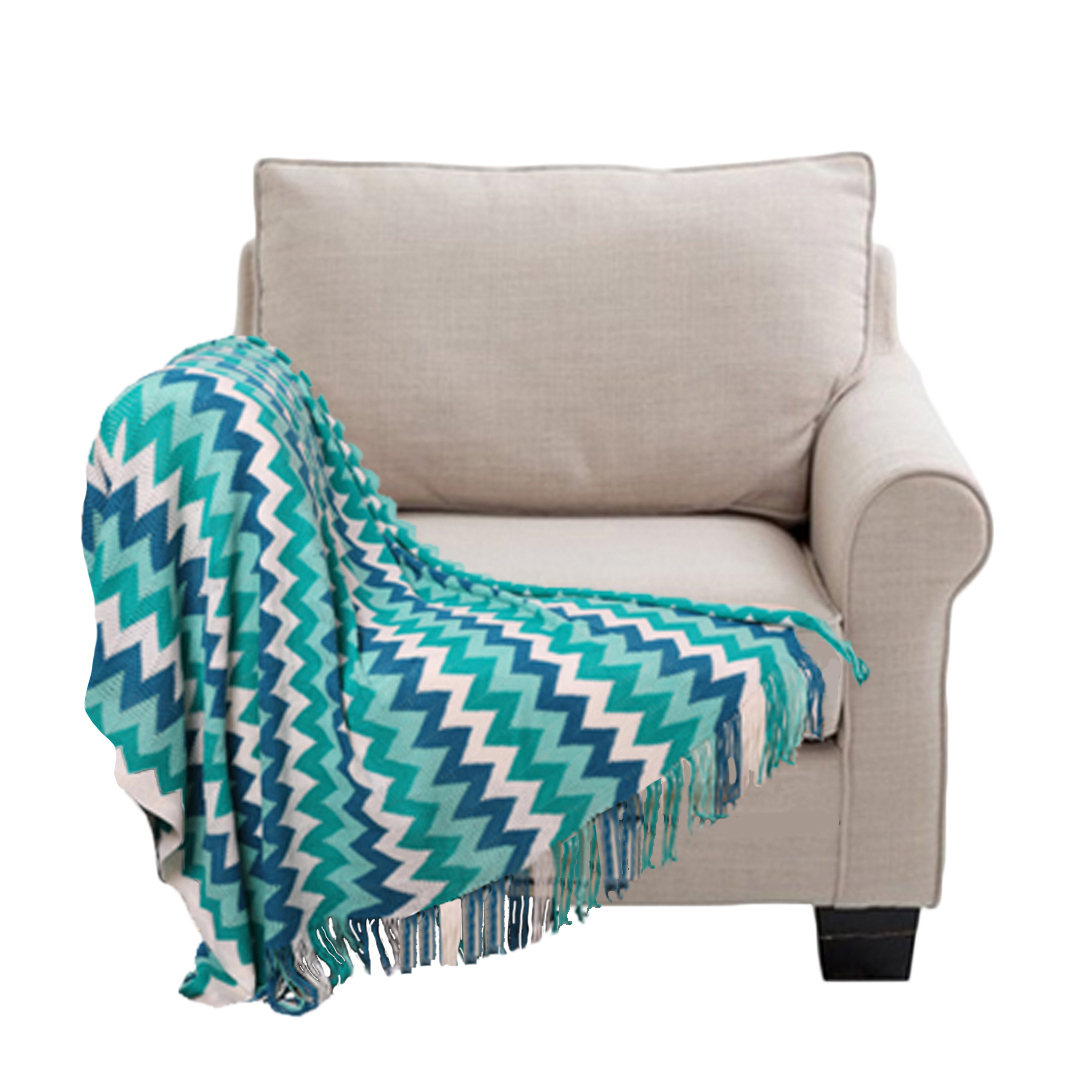 Soga 170Cm Blue Zigzag Striped Throw Blanket Acrylic Wave Knitted Fringed Woven Cover Couch Bed Sofa Home Decor, Home, Bed Linen, Throws And Blankets, Blankets, ,  - Nz Depot 1