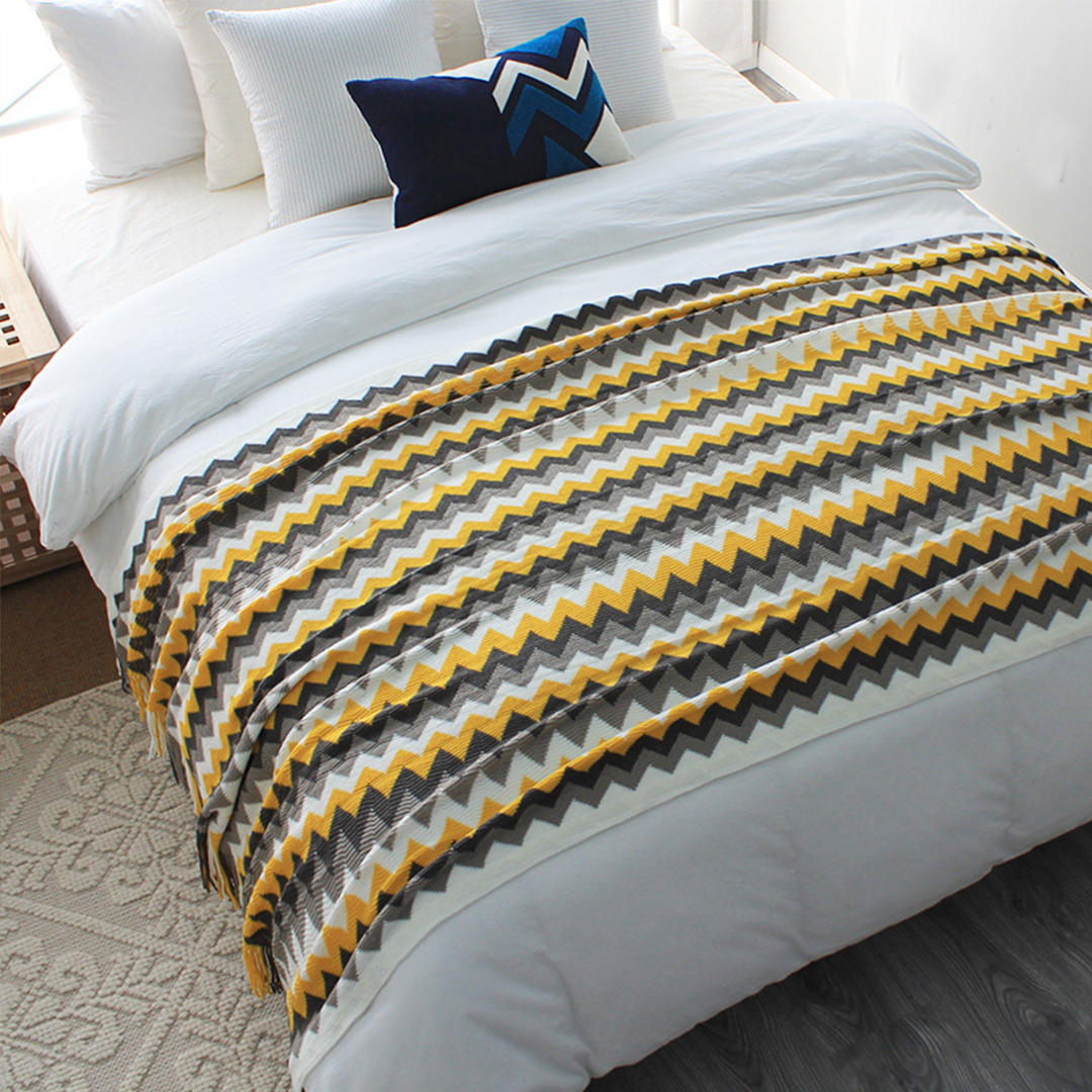 Soga 170Cm Yellow Zigzag Striped Throw Blanket Acrylic Wave Knitted Fringed Woven Cover Couch Bed Sofa Home Decor, Home, Bed Linen, Throws And Blankets, Blankets, ,  - Nz Depot 3