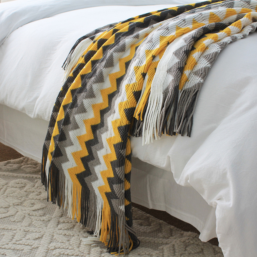 Soga 170Cm Yellow Zigzag Striped Throw Blanket Acrylic Wave Knitted Fringed Woven Cover Couch Bed Sofa Home Decor, Home, Bed Linen, Throws And Blankets, Blankets, ,  - Nz Depot 4