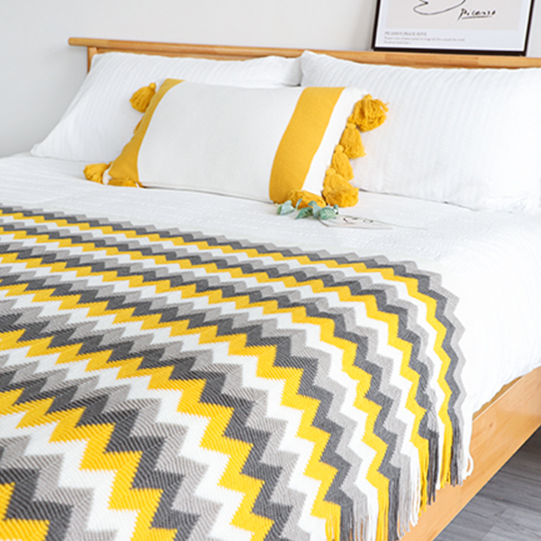 Soga 170Cm Yellow Zigzag Striped Throw Blanket Acrylic Wave Knitted Fringed Woven Cover Couch Bed Sofa Home Decor, Home, Bed Linen, Throws And Blankets, Blankets, ,  - Nz Depot 8