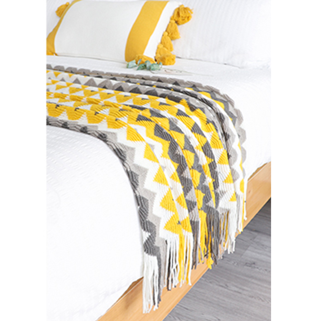 Soga 170Cm Yellow Zigzag Striped Throw Blanket Acrylic Wave Knitted Fringed Woven Cover Couch Bed Sofa Home Decor, Home, Bed Linen, Throws And Blankets, Blankets, ,  - Nz Depot 9