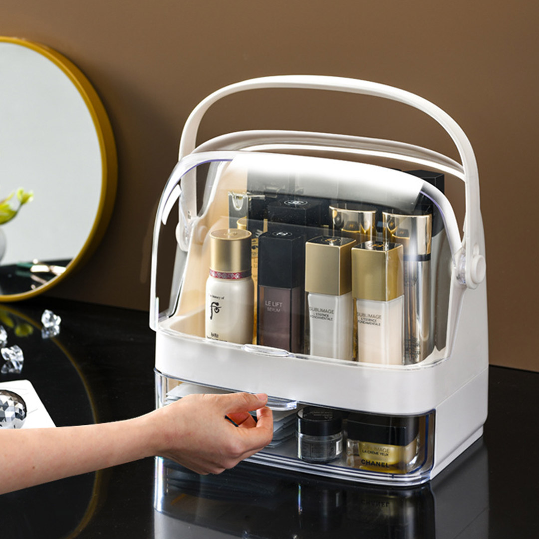 Soga 2 Tier White Countertop Makeup Cosmetic Storage Organiser Skincare Holder Jewelry Storage Box With Handle, Home, Bathroom, Bathroom Accessories, Bathroom Storage, ,  - Nz Depot 8