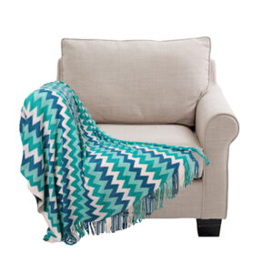 Soga 220Cm Blue Zigzag Striped Throw Blanket Acrylic Wave Knitted Fringed Woven Cover Couch Bed Sofa Home Decor Nz Depot - Nz Depot