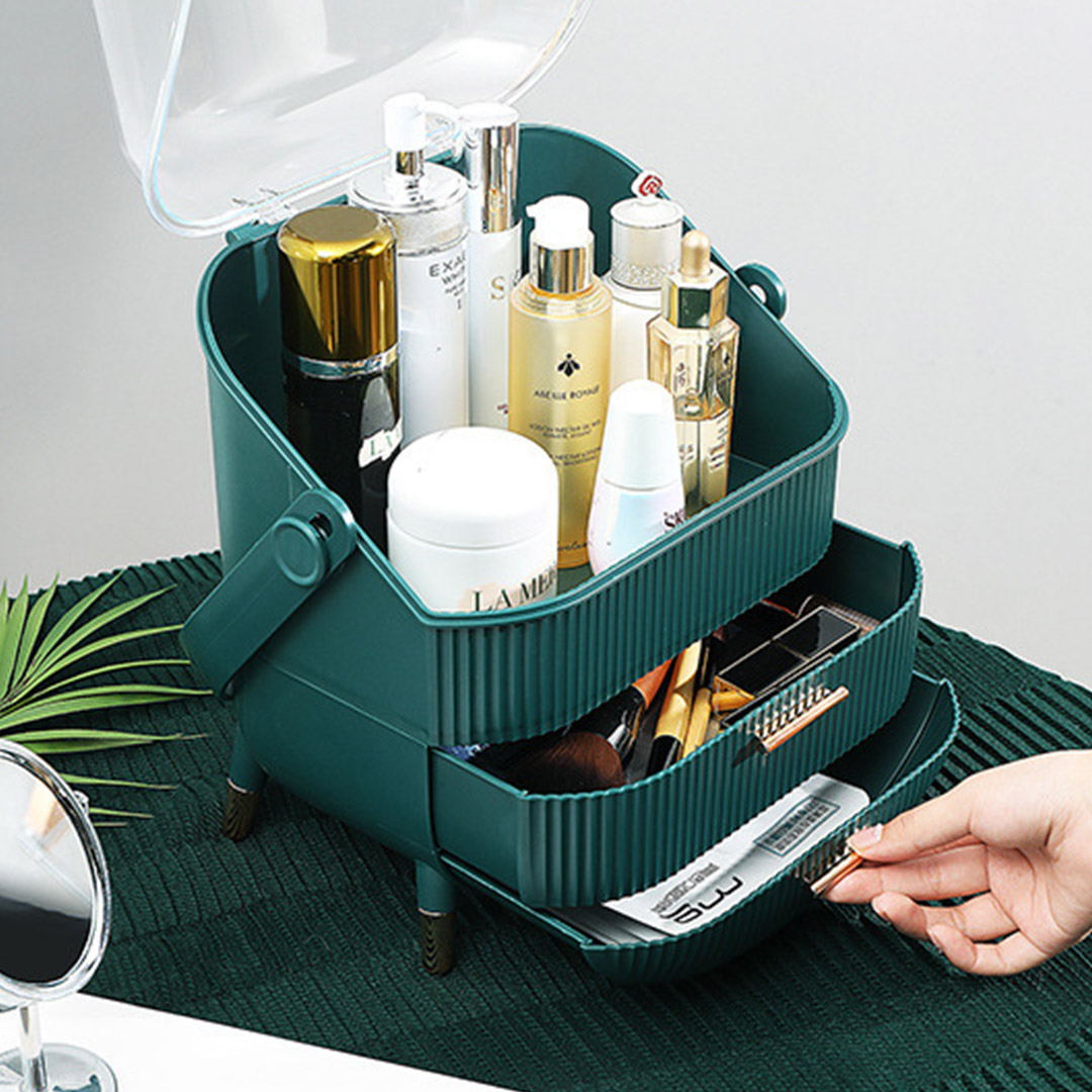 Soga 29Cm Green Countertop Makeup Cosmetic Storage Organiser Skincare Holder Jewelry Storage Box With Handle, Home, Bathroom, Bathroom Accessories, Bathroom Storage, ,  - Nz Depot 2