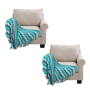 SOGA 2X 170cm Blue Zigzag Striped Throw Blanket Acrylic Wave Knitted Fringed Woven Cover Couch Bed Sofa Home Decor, Home, Bed Linen, Throws And Blankets, Blankets, ,  - NZ DEPOT 1