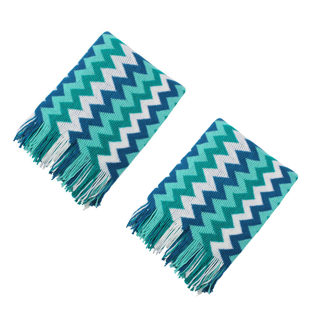 Soga 2X 170Cm Blue Zigzag Striped Throw Blanket Acrylic Wave Knitted Fringed Woven Cover Couch Bed Sofa Home Decor, Home, Bed Linen, Throws And Blankets, Blankets, ,  - Nz Depot 9