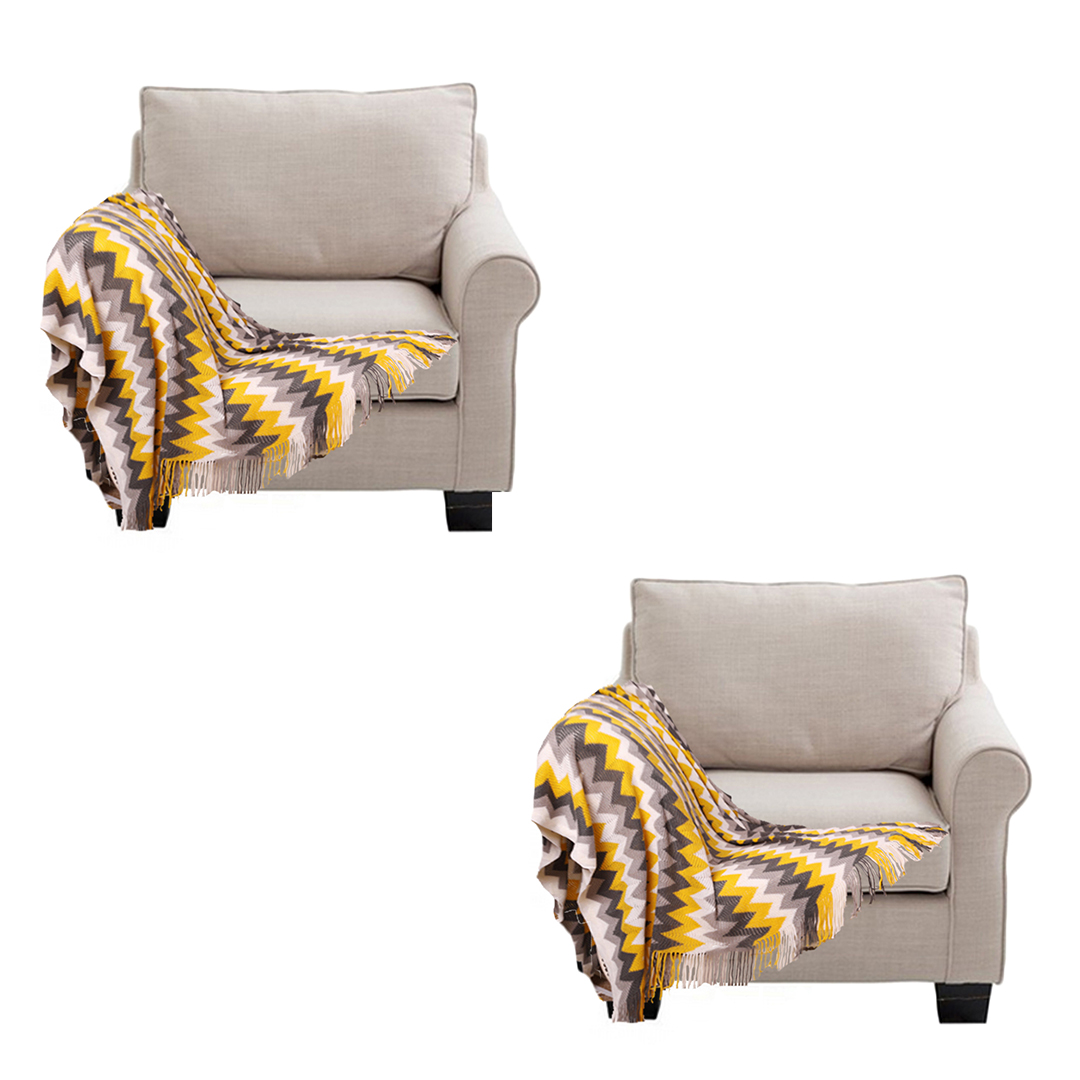 Soga 2X 170Cm Yellow Zigzag Striped Throw Blanket Acrylic Wave Knitted Fringed Woven Cover Couch Bed Sofa Home Decor, Home, Bed Linen, Throws And Blankets, Blankets, ,  - Nz Depot 1