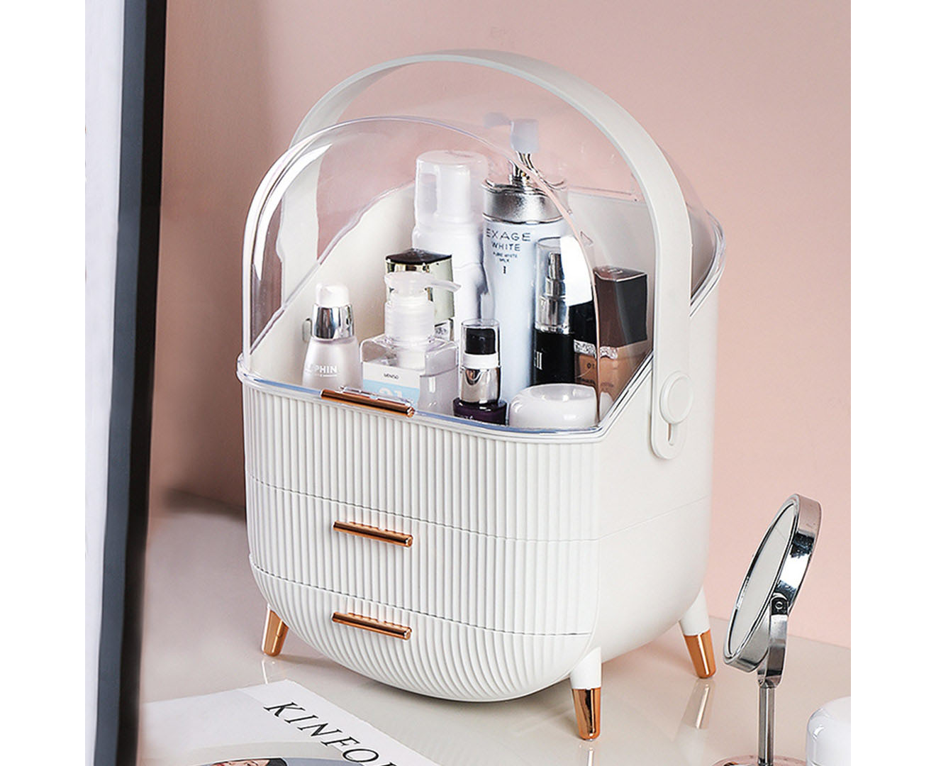 Soga 2X 29Cm White Countertop Makeup Cosmetic Storage Organiser Skincare Holder Jewelry Storage Box With Handle, Home, Bathroom, Bathroom Accessories, Bathroom Storage, ,  - Nz Depot 2