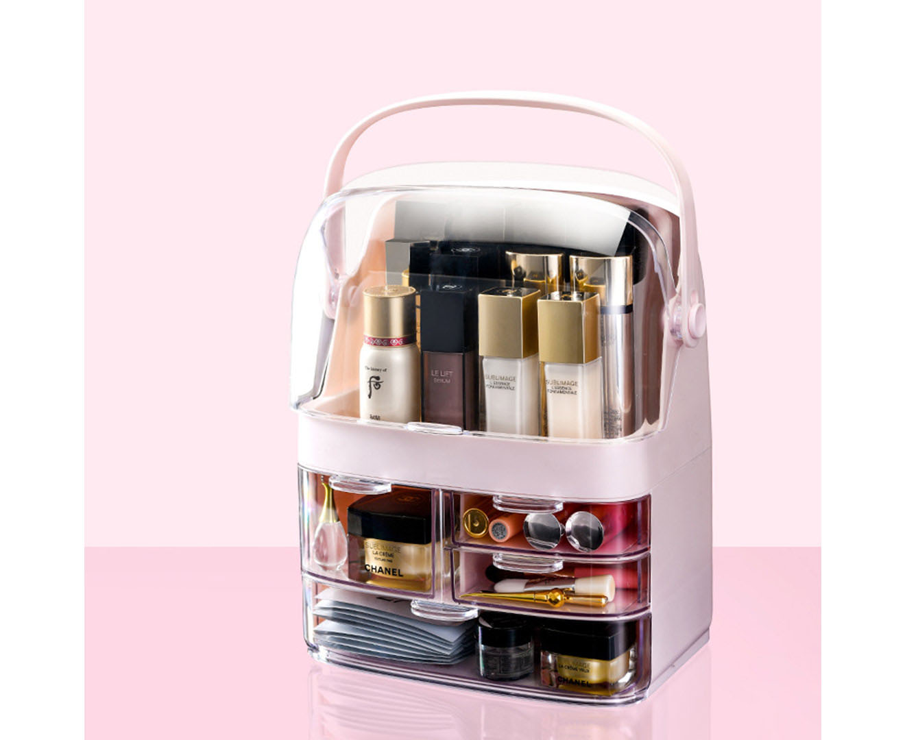 Soga 2X 3 Tier Pink Countertop Makeup Cosmetic Storage Organiser Skincare Holder Jewelry Storage Box With Handle, Home, Bathroom, Bathroom Accessories, Bathroom Storage, ,  - Nz Depot 4