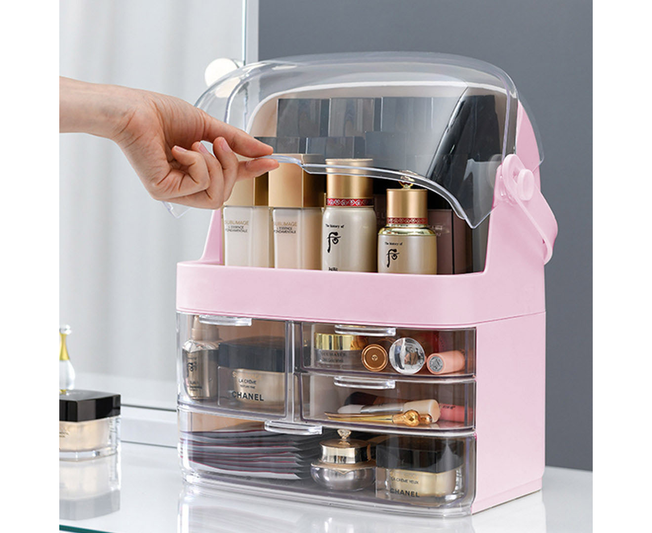 Soga 2X 3 Tier Pink Countertop Makeup Cosmetic Storage Organiser Skincare Holder Jewelry Storage Box With Handle, Home, Bathroom, Bathroom Accessories, Bathroom Storage, ,  - Nz Depot 5