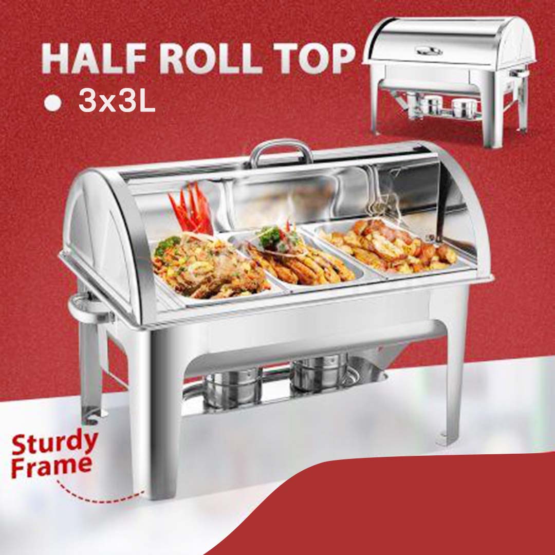 Soga 2X 3L Triple Tray Stainless Steel Roll Top Chafing Dish Food Warmer, Furniture, Kitchen &Amp; Dining Room Furniture, Buffets, Sideboards &Amp; Kitchen Islands, , ,  - Nz Depot 3