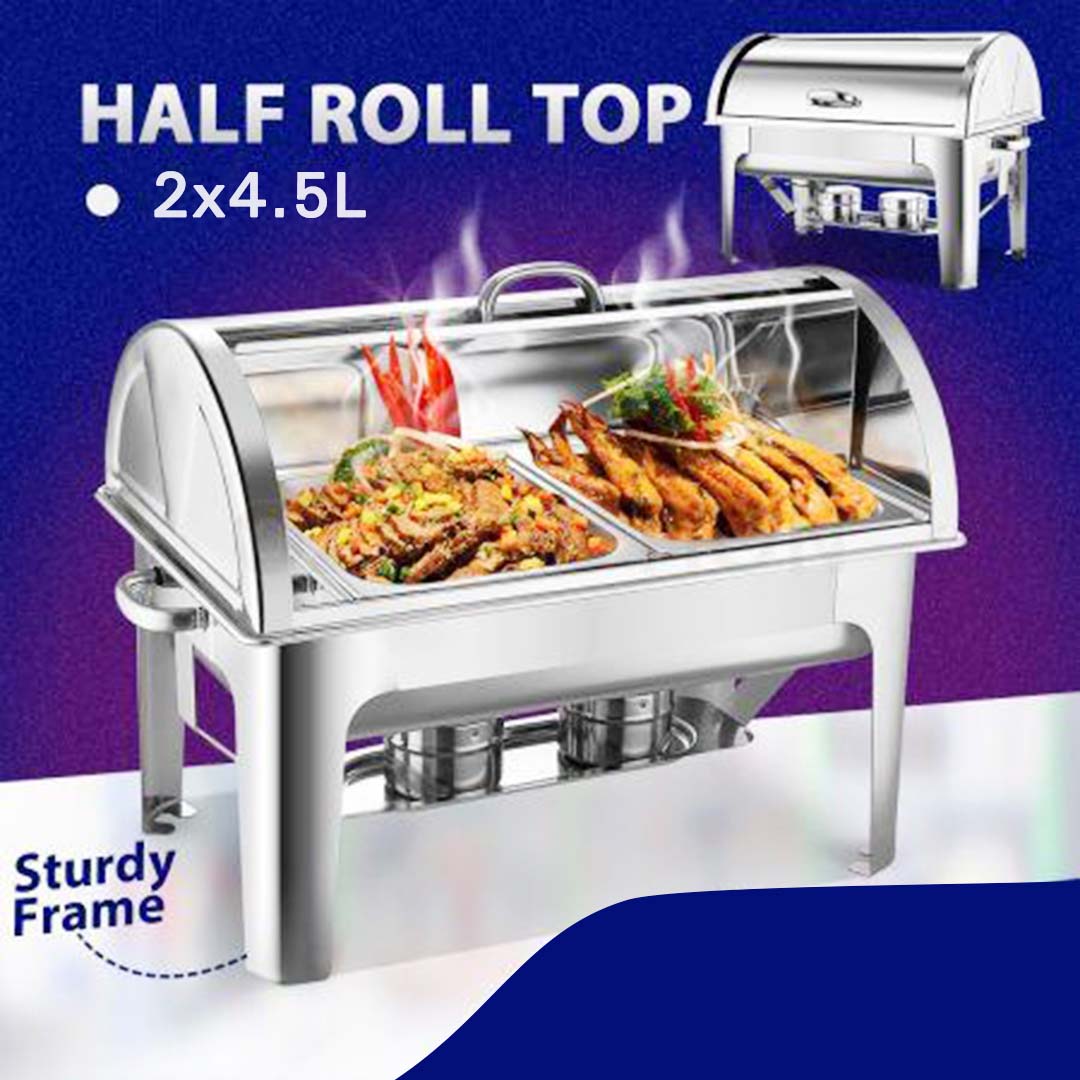 Soga 2X 4.5L Dual Tray Stainless Steel Roll Top Chafing Dish Food Warmer, Furniture, Kitchen &Amp; Dining Room Furniture, Buffets, Sideboards &Amp; Kitchen Islands, , ,  - Nz Depot 3