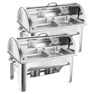 SOGA 2X 4.5L Dual Tray Stainless Steel Roll Top Chafing Dish Food Warmer, Furniture, Kitchen & Dining Room Furniture, Buffets, Sideboards & Kitchen Islands, , ,  - NZ DEPOT 1