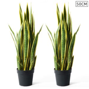 SOGA 2X 50cm Artificial Indoor Yellow Edge Tiger Piran Fake Decoration Tree Flower Pot Plant NZ DEPOT - NZ DEPOT