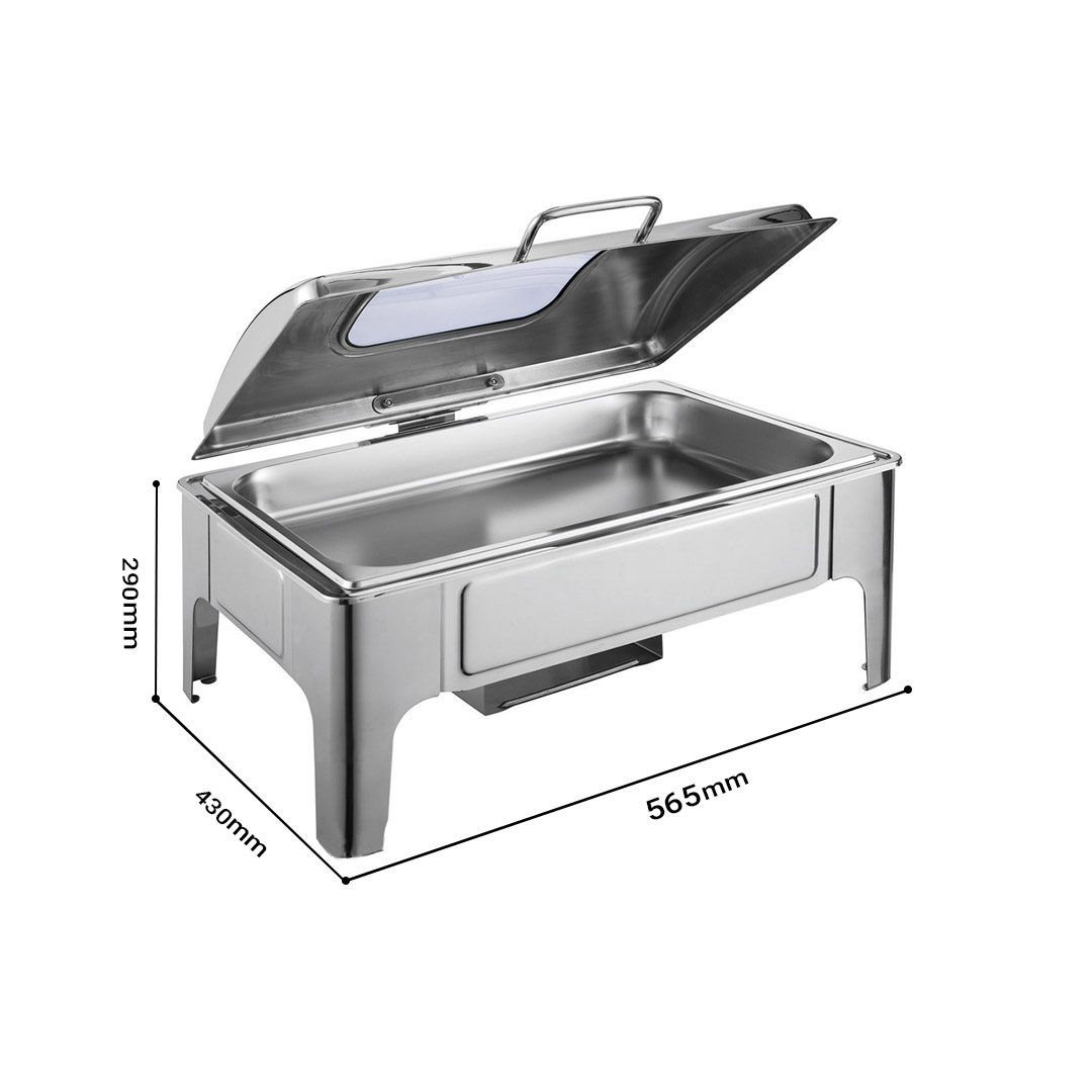 Soga 2X 9L Rectangular Stainless Steel Soup Warmer Roll Top Chafer Chafing Dish Set With Glass Visual Window Lid, Furniture, Kitchen &Amp; Dining Room Furniture, Buffets, Sideboards &Amp; Kitchen Islands, , ,  - Nz Depot 2