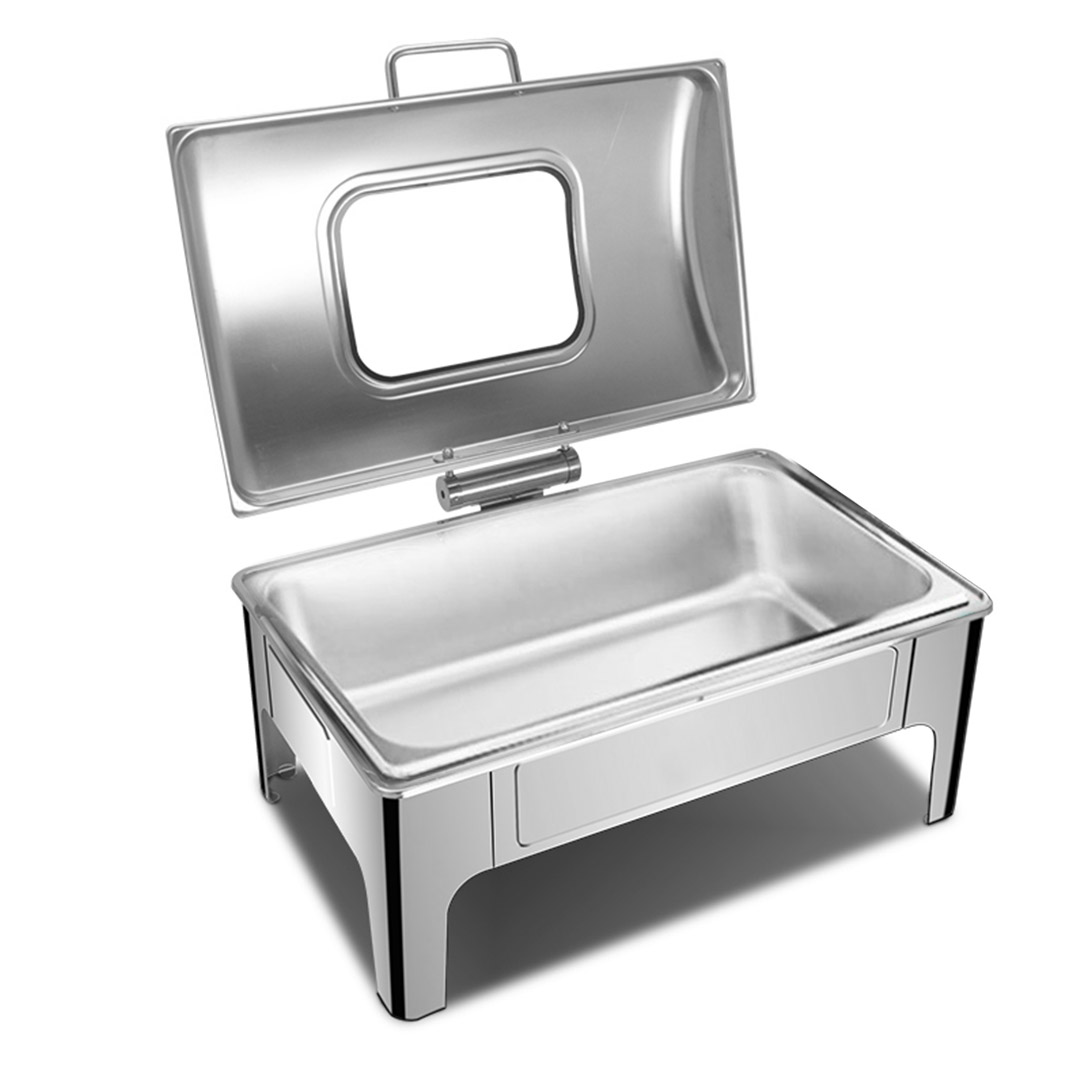 Soga 2X 9L Rectangular Stainless Steel Soup Warmer Roll Top Chafer Chafing Dish Set With Glass Visual Window Lid, Furniture, Kitchen &Amp; Dining Room Furniture, Buffets, Sideboards &Amp; Kitchen Islands, , ,  - Nz Depot 3