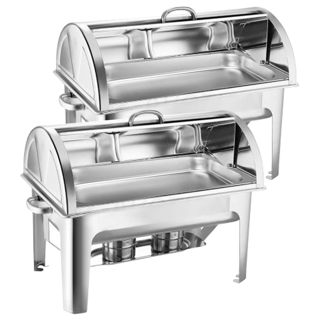 SOGA 2X 9L Stainless Steel Full Size Roll Top Chafing Dish Food Warmer, Furniture, Kitchen & Dining Room Furniture, Buffets, Sideboards & Kitchen Islands, , ,  - NZ DEPOT 1