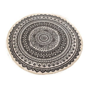 SOGA 2X Black Carpet Soft Linen Bohemian Non-Slip Floor Retro Minimalist Round Rug Home Decor with Tassels, Home & Living, Home Decor, Rugs, Shaggy Rugs, ,  - NZ DEPOT 2