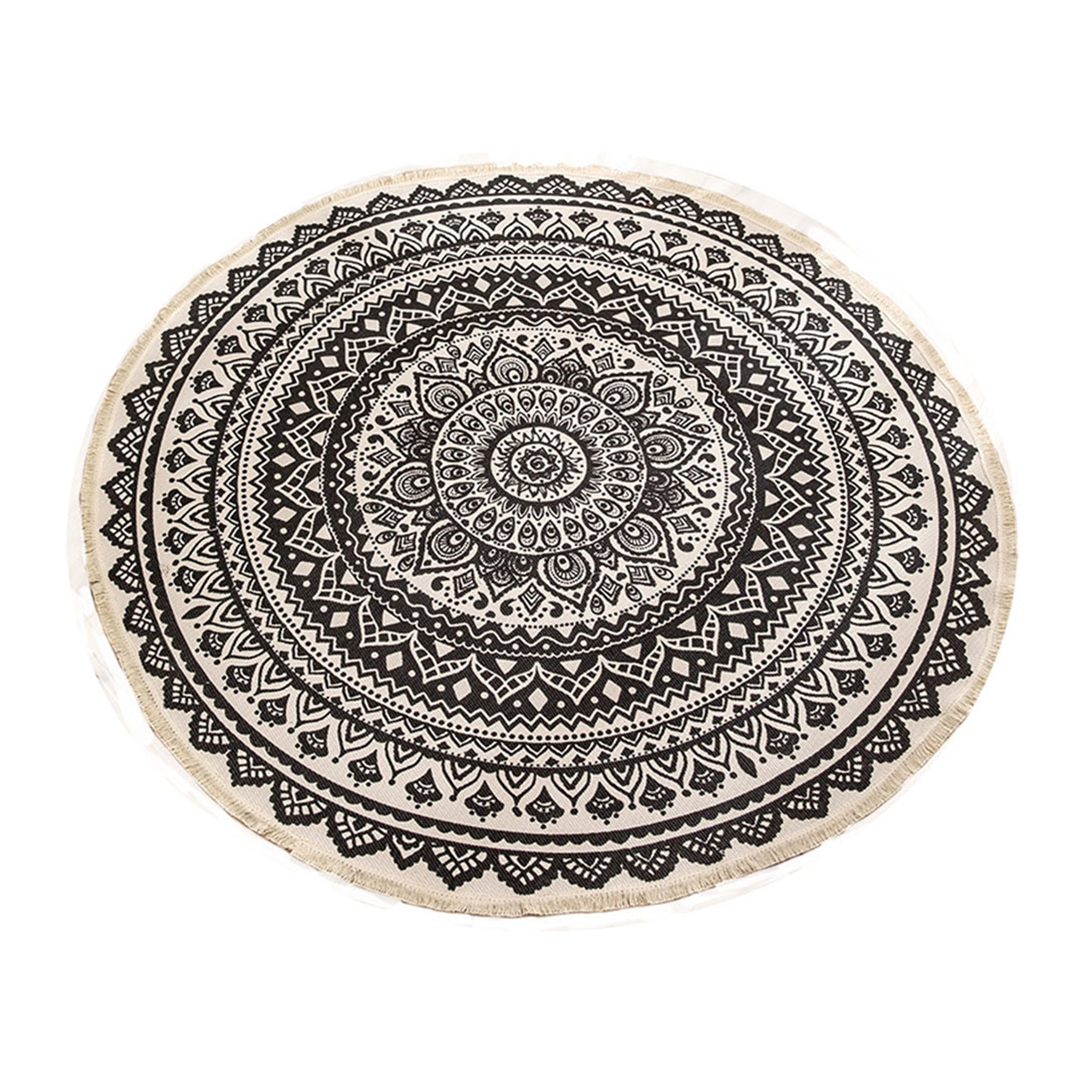 Soga 2X Black Carpet Soft Linen Bohemian Non-Slip Floor Retro Minimalist Round Rug Home Decor With Tassels, Home &Amp; Living, Home Decor, Rugs, Shaggy Rugs, ,  - Nz Depot 2