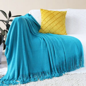 SOGA 2X Blue Acrylic Knitted Throw Blanket Solid Fringed Warm Cozy Woven Cover Couch Bed Sofa Home Decor, Home, Bed Linen, Throws And Blankets, Blankets, ,  - NZ DEPOT 2