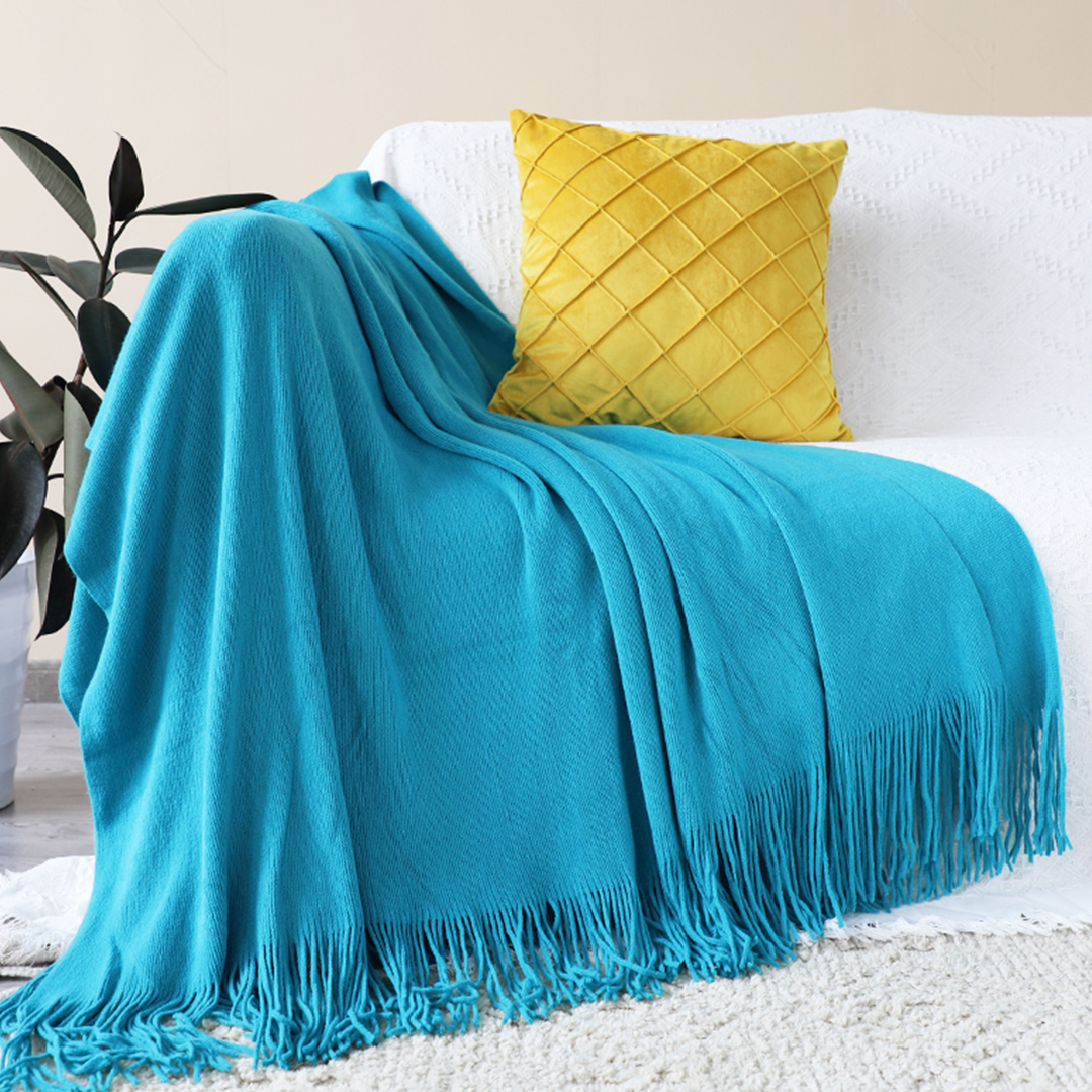 Soga 2X Blue Acrylic Knitted Throw Blanket Solid Fringed Warm Cozy Woven Cover Couch Bed Sofa Home Decor, Home, Bed Linen, Throws And Blankets, Blankets, ,  - Nz Depot 2