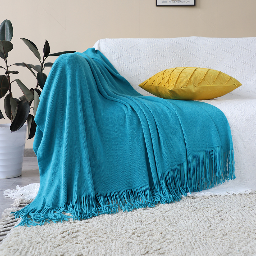 Soga 2X Blue Acrylic Knitted Throw Blanket Solid Fringed Warm Cozy Woven Cover Couch Bed Sofa Home Decor, Home, Bed Linen, Throws And Blankets, Blankets, ,  - Nz Depot 3