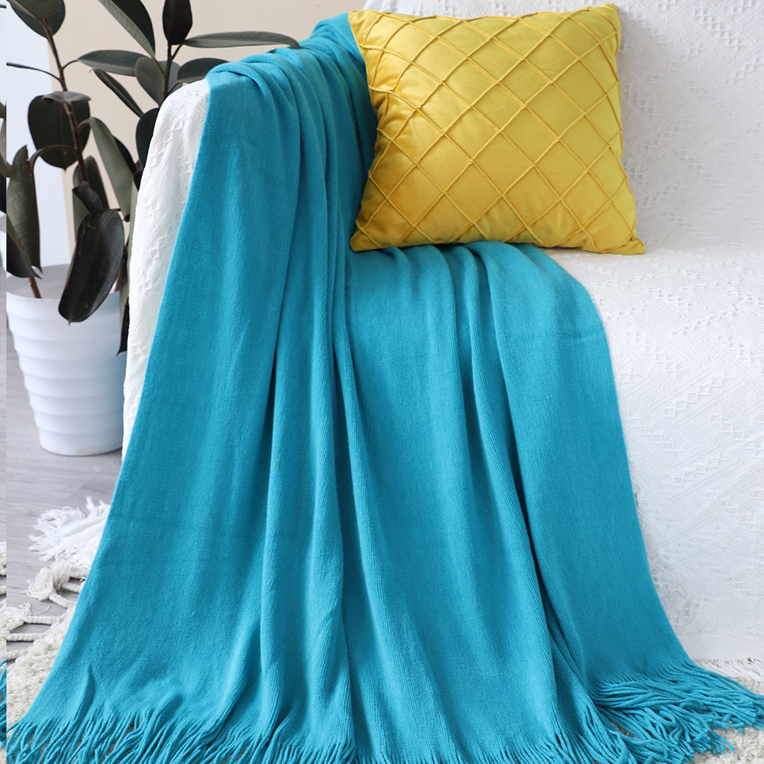 Soga 2X Blue Acrylic Knitted Throw Blanket Solid Fringed Warm Cozy Woven Cover Couch Bed Sofa Home Decor, Home, Bed Linen, Throws And Blankets, Blankets, ,  - Nz Depot 5