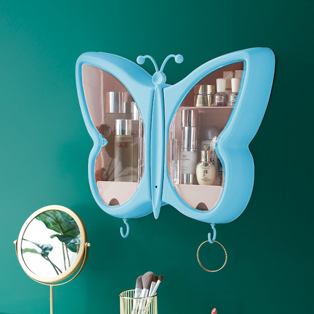 Soga 2X Blue Butterfly Shape Wall-Mounted Makeup Organiser Dustproof Waterproof Bathroom Storage Box Home Decor, Home, Bathroom, Bathroom Accessories, Bathroom Storage, ,  - Nz Depot 2