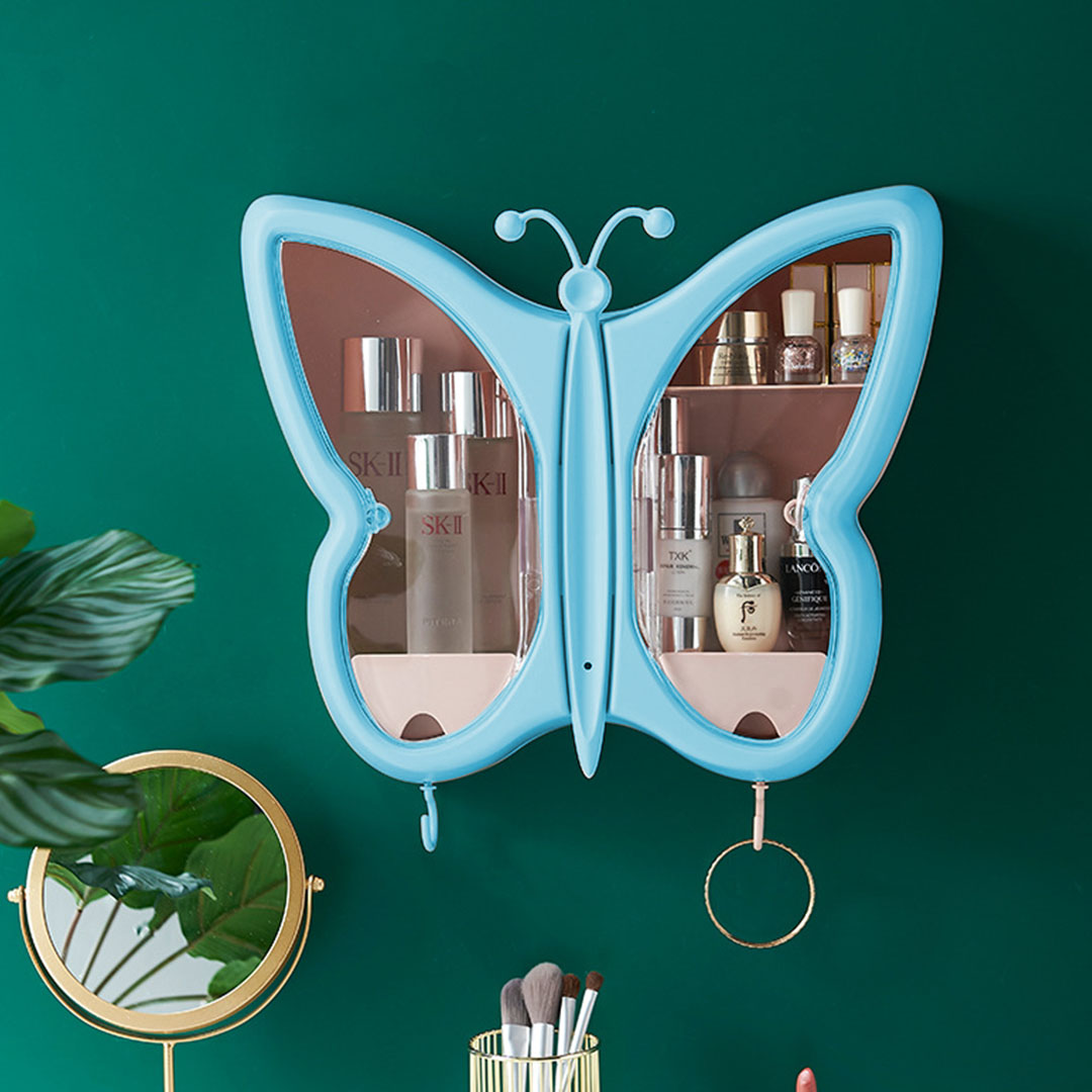 Soga 2X Blue Butterfly Shape Wall-Mounted Makeup Organiser Dustproof Waterproof Bathroom Storage Box Home Decor, Home, Bathroom, Bathroom Accessories, Bathroom Storage, ,  - Nz Depot 3