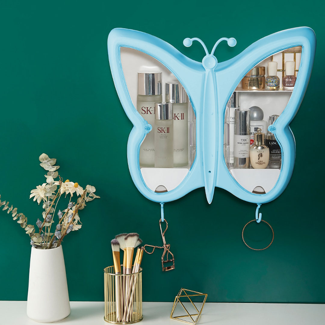 Soga 2X Blue Butterfly Shape Wall-Mounted Makeup Organiser Dustproof Waterproof Bathroom Storage Box Home Decor, Home, Bathroom, Bathroom Accessories, Bathroom Storage, ,  - Nz Depot 4