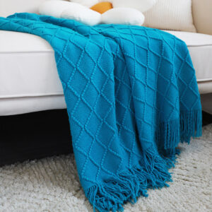 SOGA 2X Blue Diamond Pattern Knitted Throw Blanket Warm Cozy Woven Cover Couch Bed Sofa Home Decor with Tassels, Home, Bed Linen, Throws And Blankets, Blankets, ,  - NZ DEPOT 2