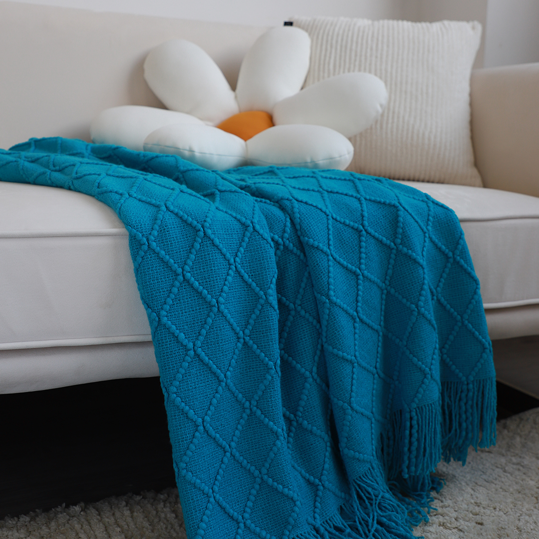 Soga 2X Blue Diamond Pattern Knitted Throw Blanket Warm Cozy Woven Cover Couch Bed Sofa Home Decor With Tassels, Home, Bed Linen, Throws And Blankets, Blankets, ,  - Nz Depot 8