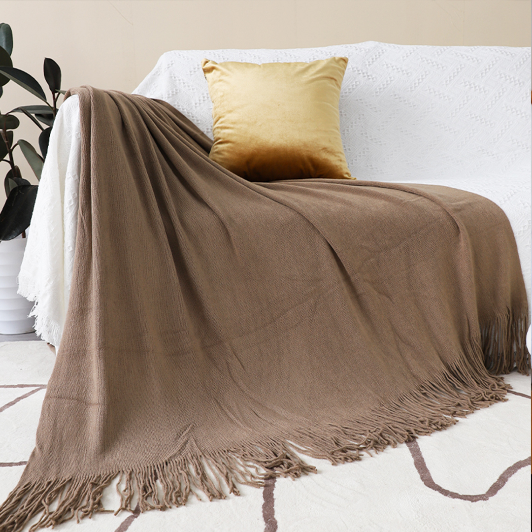 Soga 2X Coffee Acrylic Knitted Throw Blanket Solid Fringed Warm Cozy Woven Cover Couch Bed Sofa Home Decor, Home, Bed Linen, Throws And Blankets, Blankets, ,  - Nz Depot 2