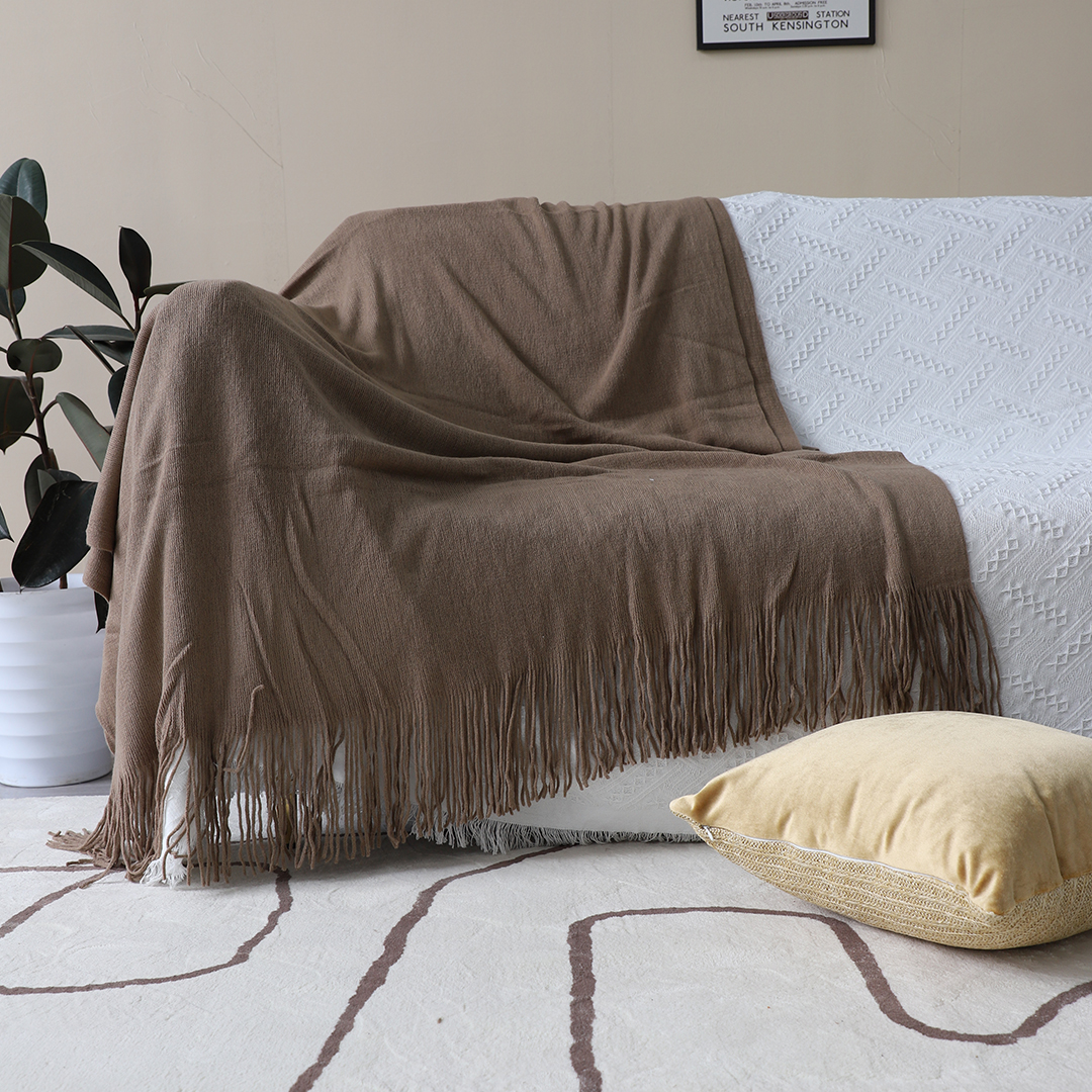 Soga 2X Coffee Acrylic Knitted Throw Blanket Solid Fringed Warm Cozy Woven Cover Couch Bed Sofa Home Decor, Home, Bed Linen, Throws And Blankets, Blankets, ,  - Nz Depot 3