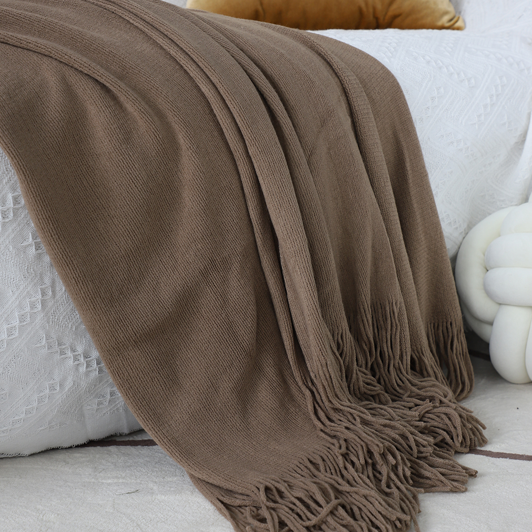 Soga 2X Coffee Acrylic Knitted Throw Blanket Solid Fringed Warm Cozy Woven Cover Couch Bed Sofa Home Decor, Home, Bed Linen, Throws And Blankets, Blankets, ,  - Nz Depot 6