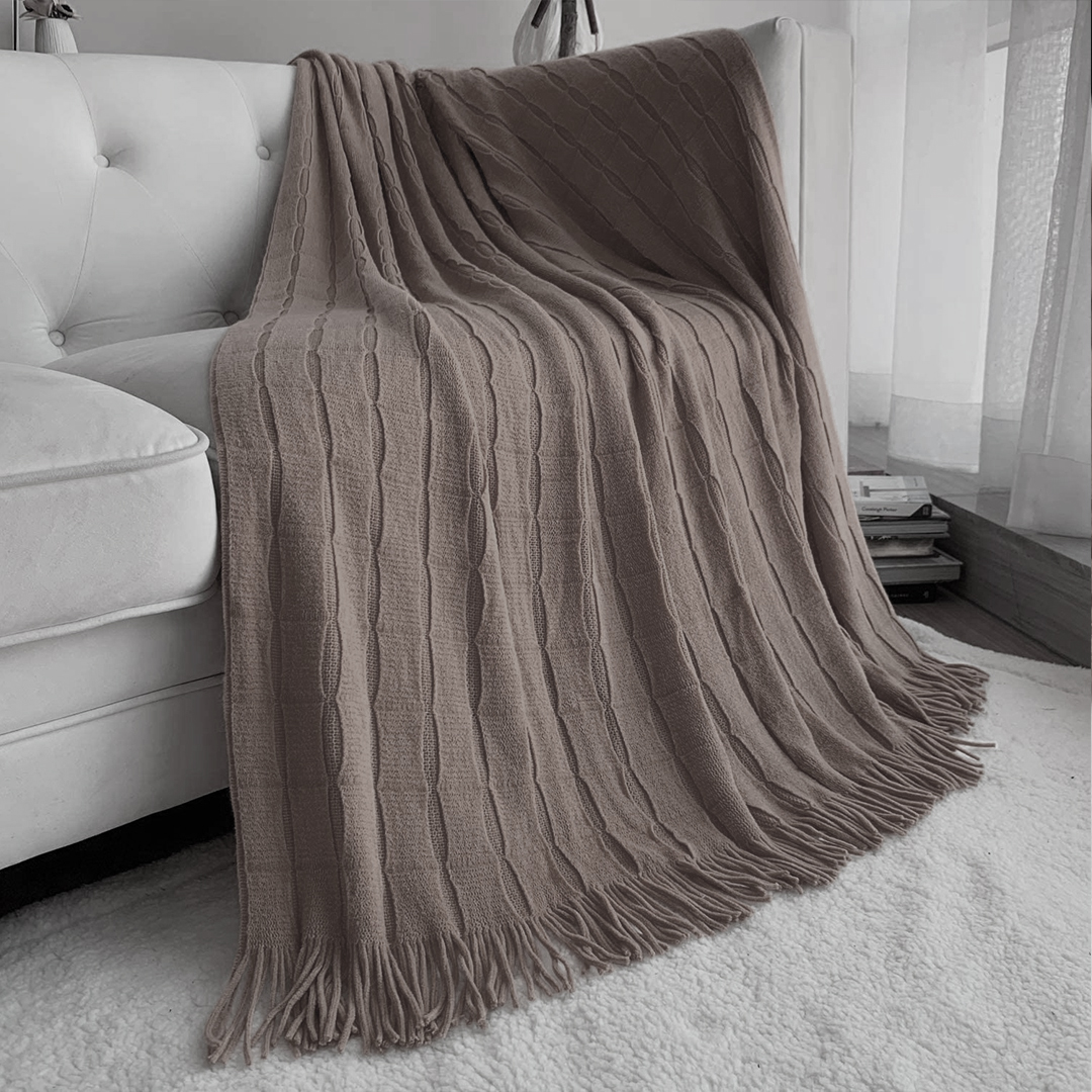 Soga 2X Coffee Textured Knitted Throw Blanket Warm Cozy Woven Cover Couch Bed Sofa Home Decor With Tassels, Home, Bed Linen, Throws And Blankets, Blankets, ,  - Nz Depot 2