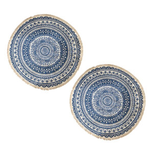 SOGA 2X Dark Blue Carpet Soft Linen Bohemian Non-Slip Floor Retro Minimalist Round Rug Home Decor with Tassels, Home & Living, Home Decor, Rugs, Shaggy Rugs, ,  - NZ DEPOT 1