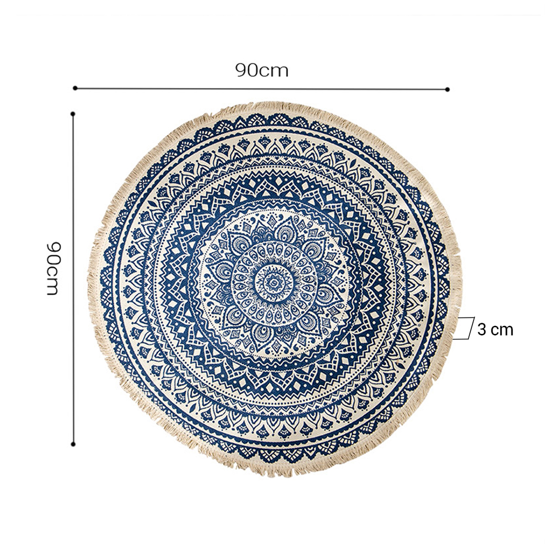 Soga 2X Dark Blue Carpet Soft Linen Bohemian Non-Slip Floor Retro Minimalist Round Rug Home Decor With Tassels, Home &Amp; Living, Home Decor, Rugs, Shaggy Rugs, ,  - Nz Depot 5