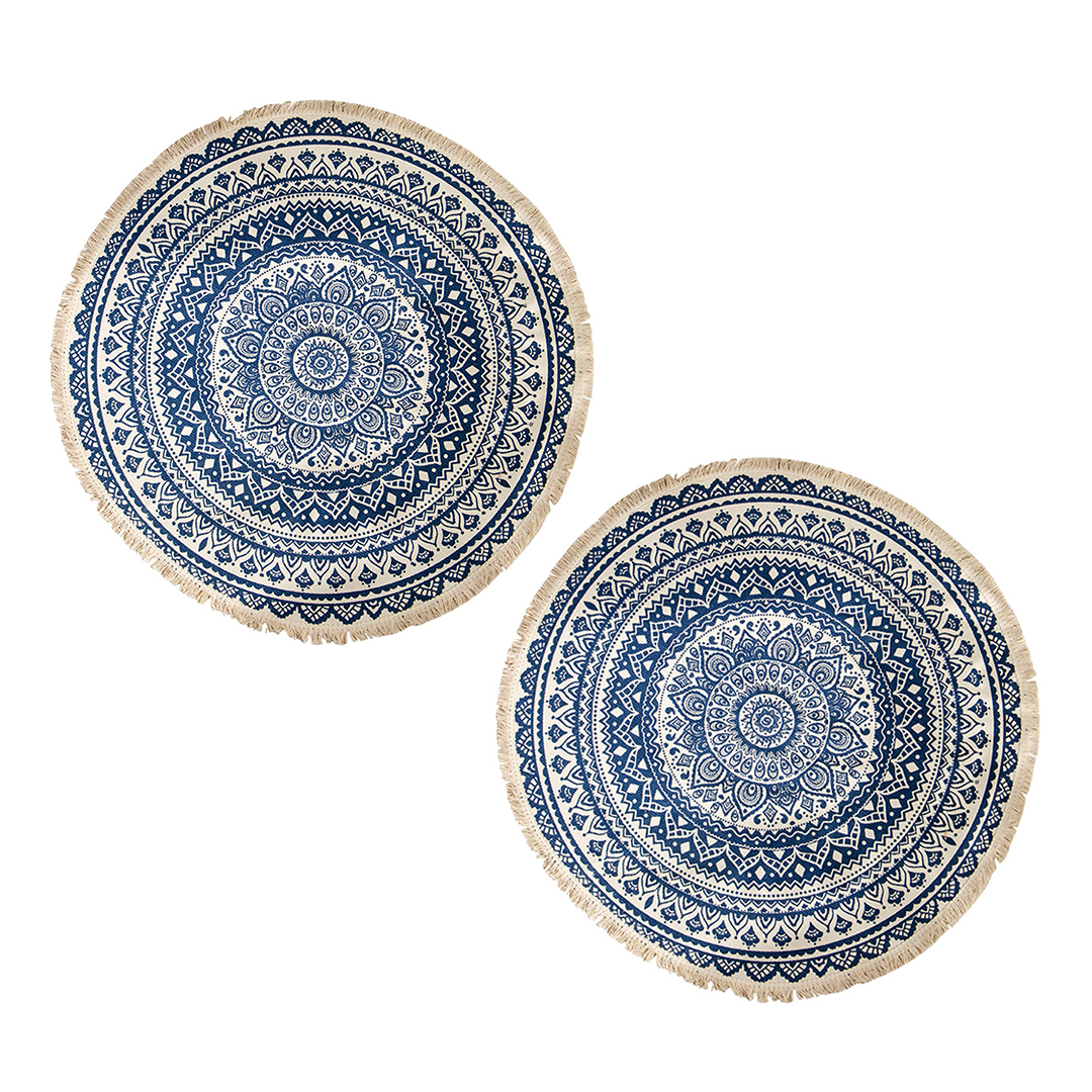 Soga 2X Dark Blue Carpet Soft Linen Bohemian Non-Slip Floor Retro Minimalist Round Rug Home Decor With Tassels, Home &Amp; Living, Home Decor, Rugs, Shaggy Rugs, ,  - Nz Depot 1