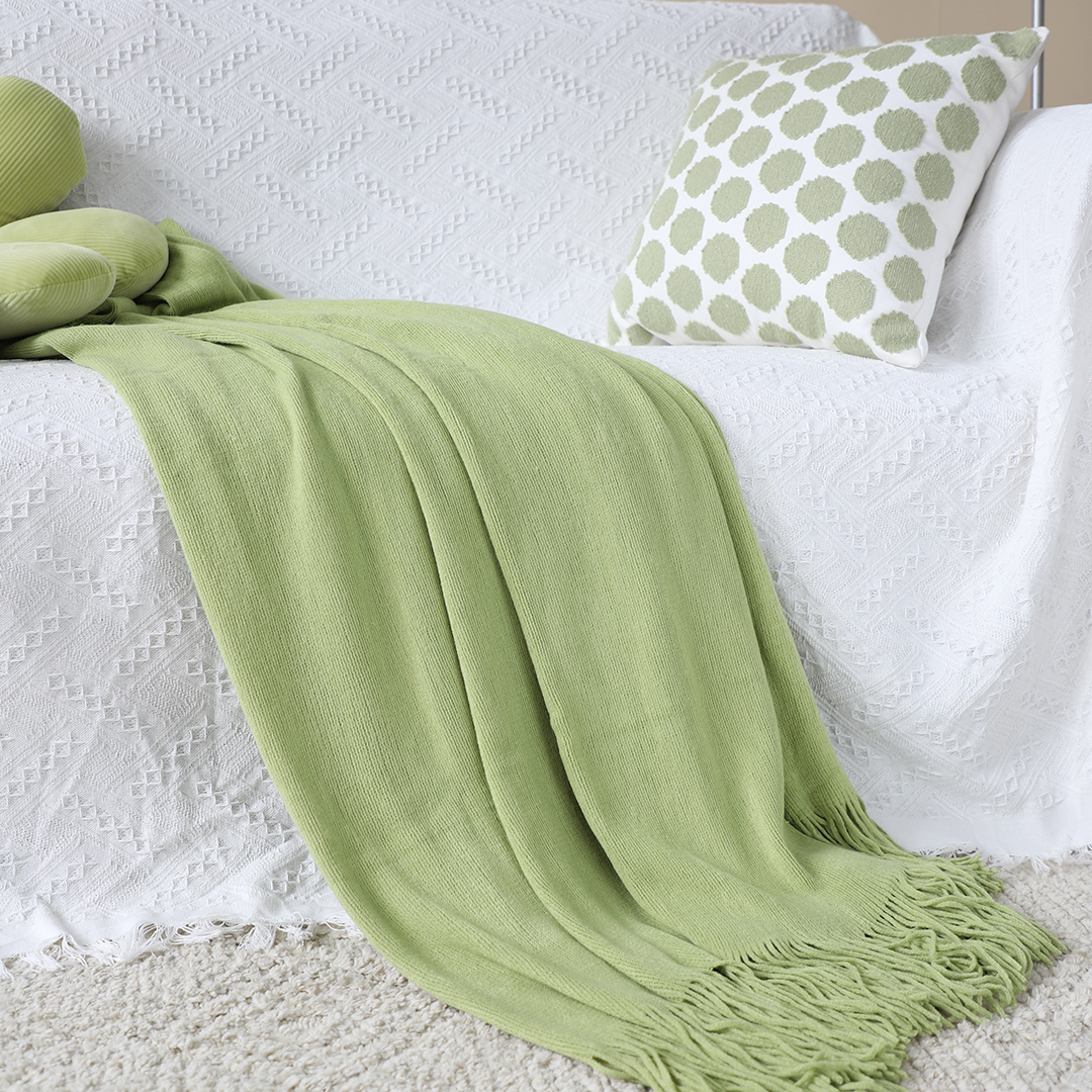 Soga 2X Green Acrylic Knitted Throw Blanket Solid Fringed Warm Cozy Woven Cover Couch Bed Sofa Home Decor, Home, Bed Linen, Throws And Blankets, Blankets, ,  - Nz Depot 8