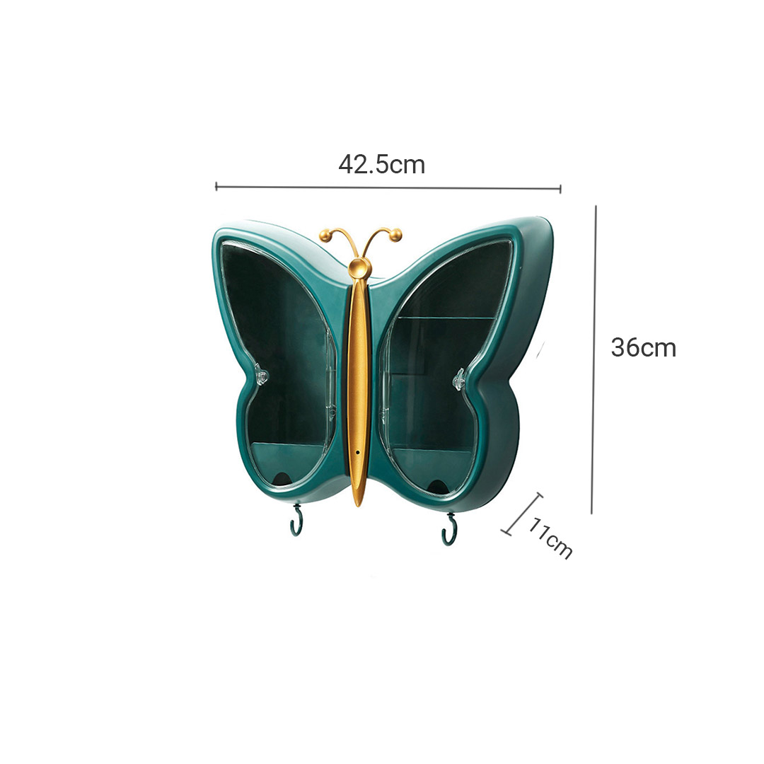 Soga 2X Green Butterfly Shape Wall-Mounted Makeup Organiser Dustproof Waterproof Bathroom Storage Box Home Decor, Home, Bathroom, Bathroom Accessories, Bathroom Storage, ,  - Nz Depot 6